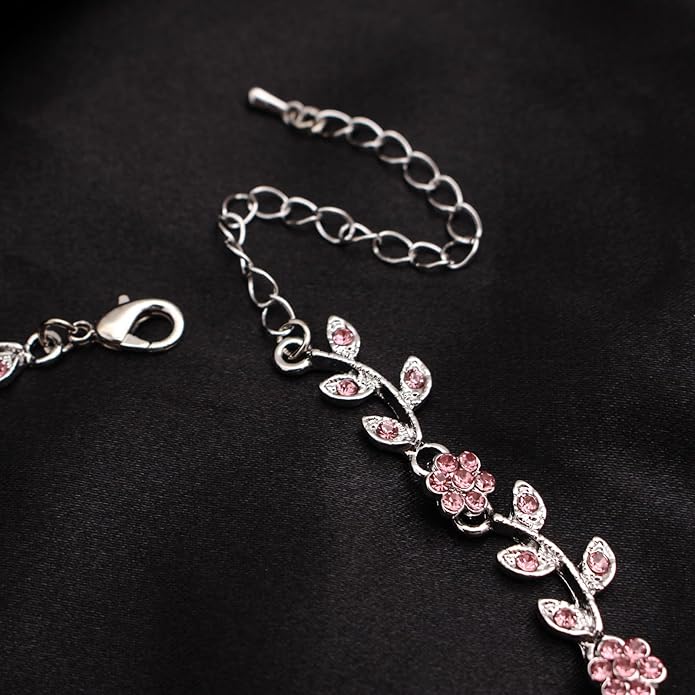 Austrian Crystal Rhinestone Choker Necklace Dangle Earring Link Bracelet Jewelry Set for Brides Bridesmaid Prom Costume Accessories for Women