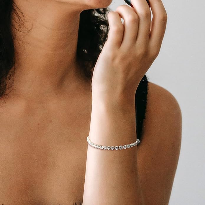 Tennis Necklace Bracelet for Women, Sterling Sliver, Dainty Chocker Necklace, Crystal Bracelet for Women, Wedding Jewelry for Bride, Sparkly Party Prom Hypoallergenic