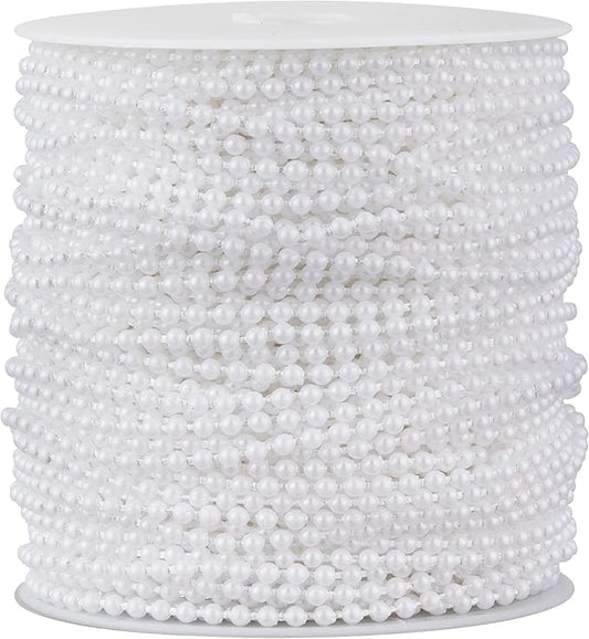 ZPEXRV164 Feet Faux Pearl Beads Garland 3mm Craft String Pearls for Wedding Centerpiece Christmas Tree and Flowers Decoration DIY(White)