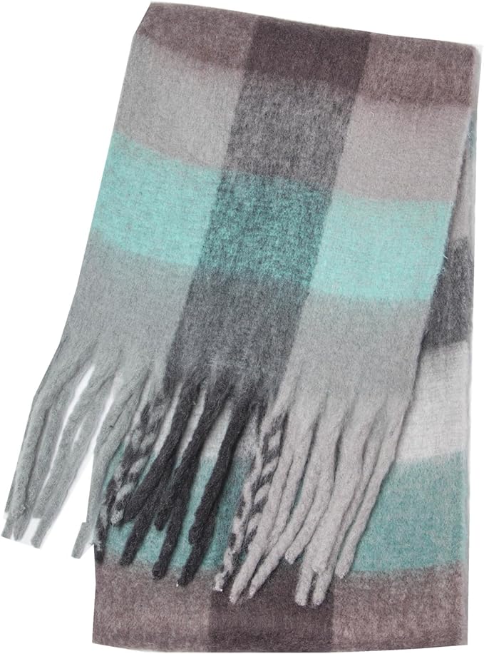 SHOHOKU Large Chunky Plaid Scarf Coloured Checked Oversized Scarf Tassel Soft Fall Winter Thick Warm Shawl Women