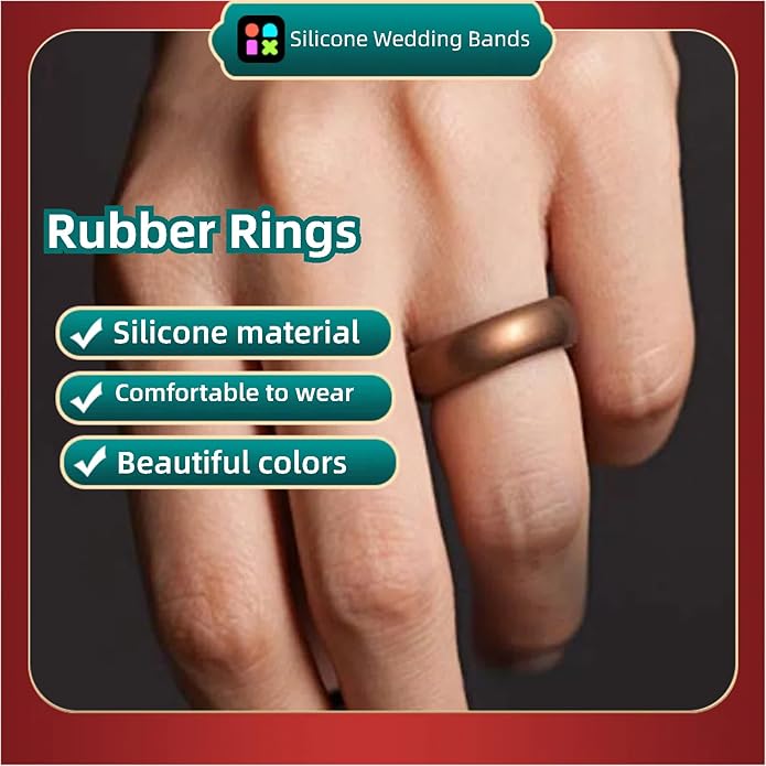 hexiaoxiao Silicone Ring Women Rubber Wedding Bands for her 5.7mm Wide,2mm Thick