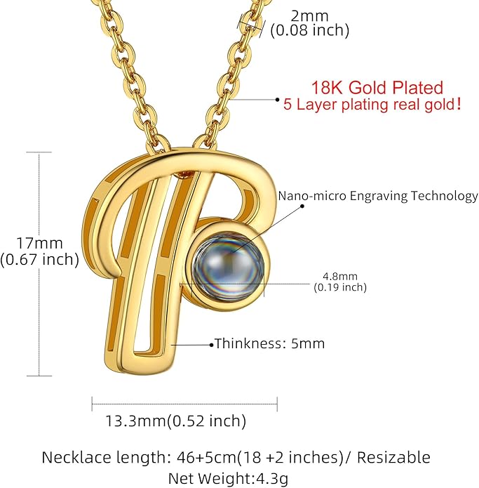 Custom4U Personalized Initial Picture Necklace for Women, Projection Necklace with Picture Inside, Gold/Silver Letter Pendant Necklace, Custom Photo Gifts for Mom Wife Birthday Valentines