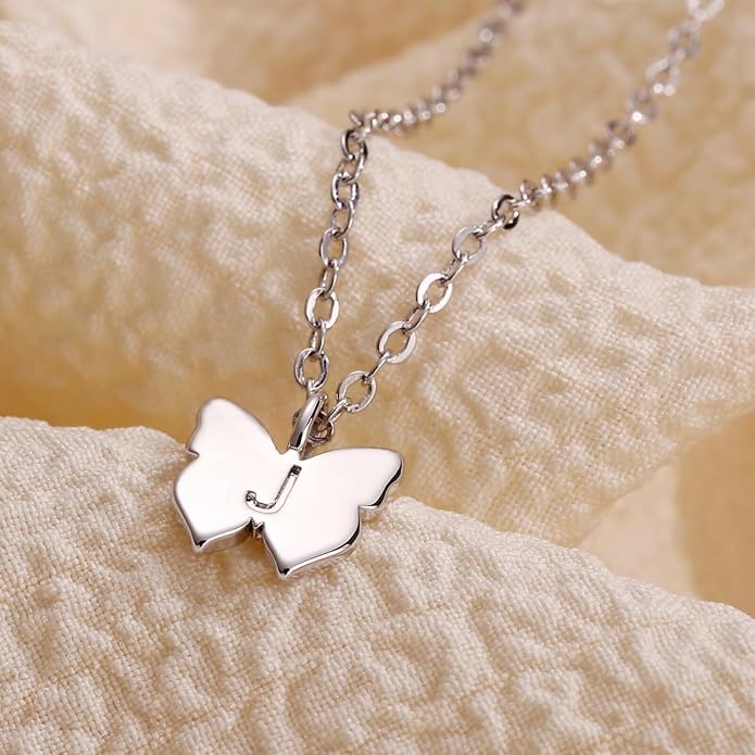 Hidepoo Initial Butterfly Necklace for Girls Gifts, 14K Gold/Silver/Rose Gold Filled Dainty Butterfly Pendant Choker Necklace Initial Butterfly Necklace Birthday Gifts for Girls