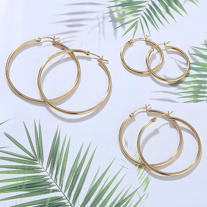 Gacimy Gold Hoop Earrings for Women 14K Real Gold Plated Hoops with 925 Sterling Silver Post
