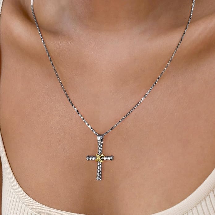 Mytys Coin Pendant Necklace for Women 18K Gold and Silver Intertwined Crossover Pendant Two Tone Necklaces Christmas Jewelry Gift