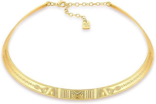 Aobei Pearl 18K Gold Plated Cuff Choker Necklace for Women Chunky Wire Chain Collar Jewelry