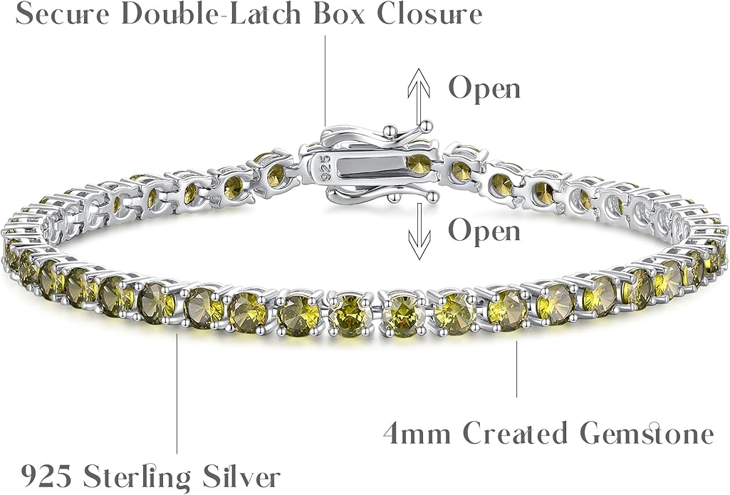 FANCIME Birthstone Bracelet Sterling Silver Gemstone Tennis Bracelets Fine Jewelry Wedding Bridal Prom Birthday Gift for Women Her, Length 7.2 Inch Width 4mm