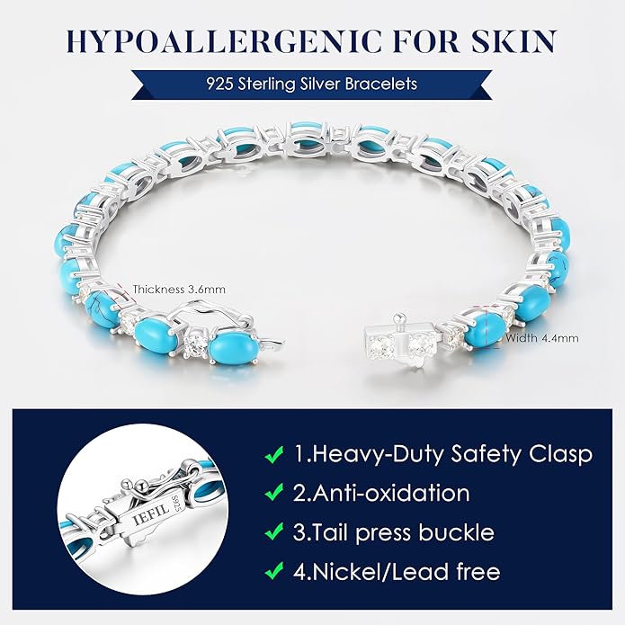 Iefil Tennis Bracelets for Women - 925 Sterling Silver Birthstone Bracelet, Anniversary Birthday Gifts for Women, Jewelry Gifts for Woman Her, 6.5"-7"