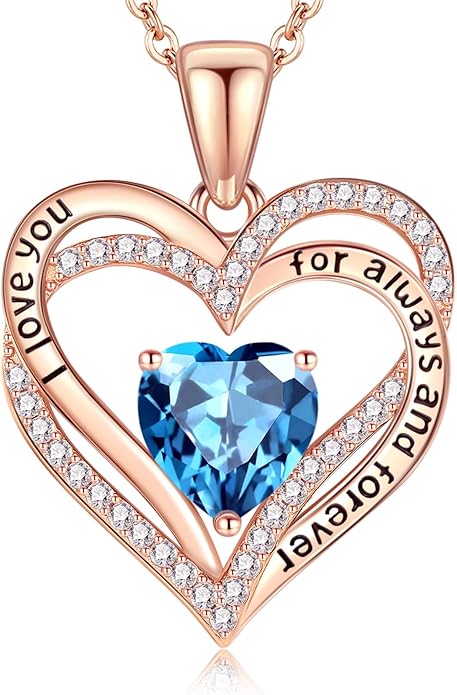 Vakki Birthstone Jewelry for Women Pendant Necklace 925 Sterling Silver Heart Necklace Birthday Gifts for Wife Daughter Girlfriend