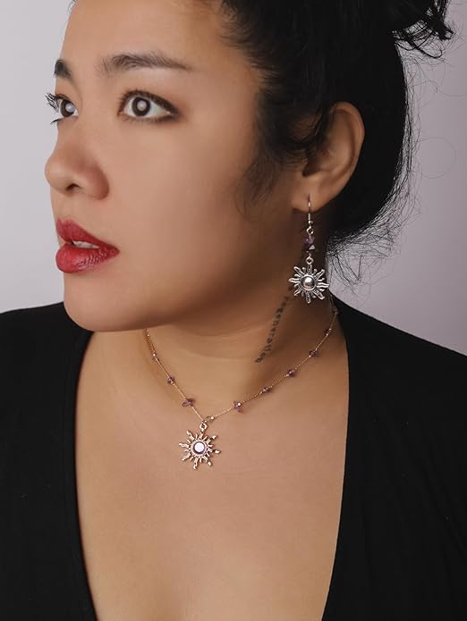 Sacina Sun Choker Necklace, Natural Crystal Necklace, Boho Hippie Jewelry, Christmas Jewelry Gift For Women