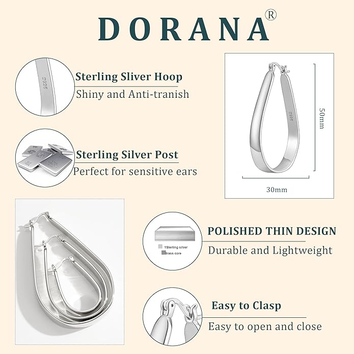 Sterling Silver Hoop Earrings for Women Large Oval Hoop Earrings Lightweight Big Gold Hoops Earrings Hypoallergenic 14K Gold Plated Hoops Earrings Non Tarnish Jewelry Gifts 20/30/40mm