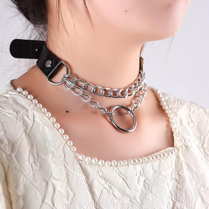 MILAKOO PU Leather Punk Choker Necklaces Circle/Heart Charm Adjustable Collar Necklace for Women