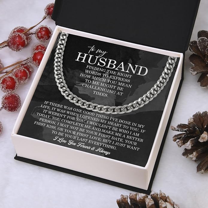 Mapileng Cuban Link Chain Necklace For Husband, Love You This Much To My Husband Classic Steel Jewelry Gift Birthday Christmas Anniversary Jewelry Gifts for Dad Brother Boyfriend Son