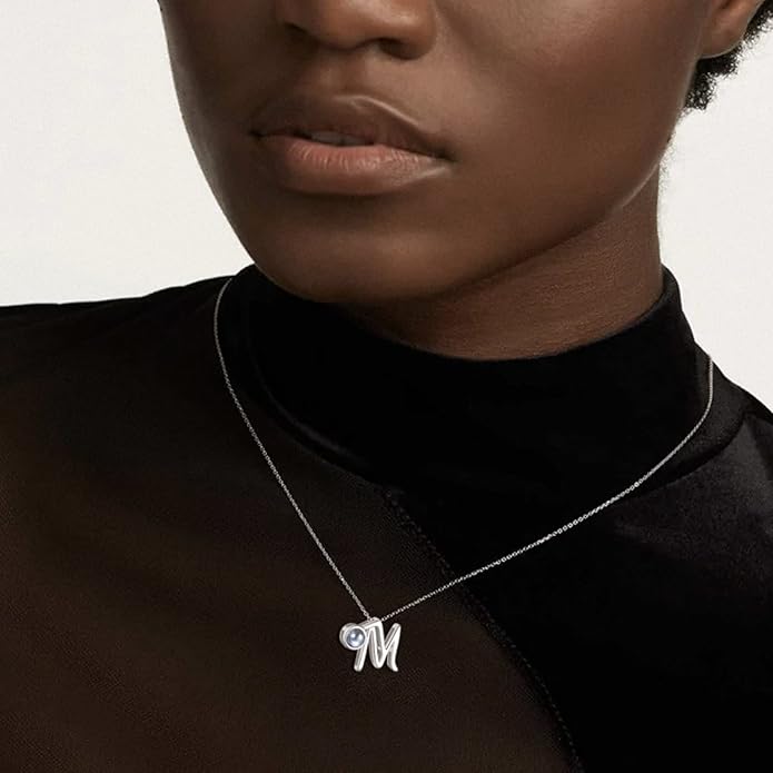 Custom4U Personalized Initial Picture Necklace for Women, Projection Necklace with Picture Inside, Gold/Silver Letter Pendant Necklace, Custom Photo Gifts for Mom Wife Birthday Valentines