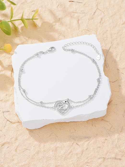 Dorunmo Initial Anklet 925 Sterling Silver Letter A-Z Layered Heart Anklet Beach Jewelry Birthday Gifts for Women