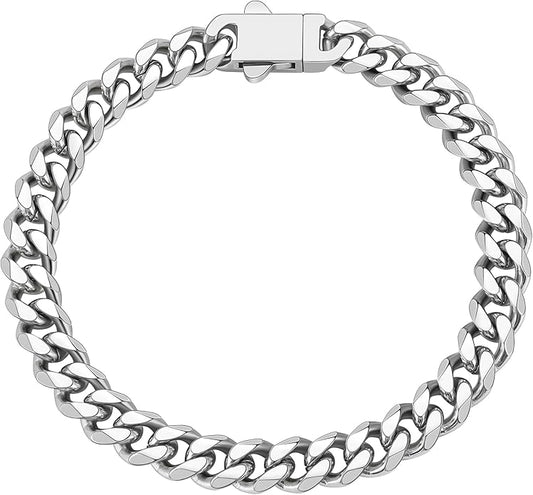 Fiusem Mens Silver Colored Bracelets for Men, Stainless Steel Cuban link Bracelet, 5mm/7mm/8mm Width, 7.1"/7.5"/7.9" Length Jewelry