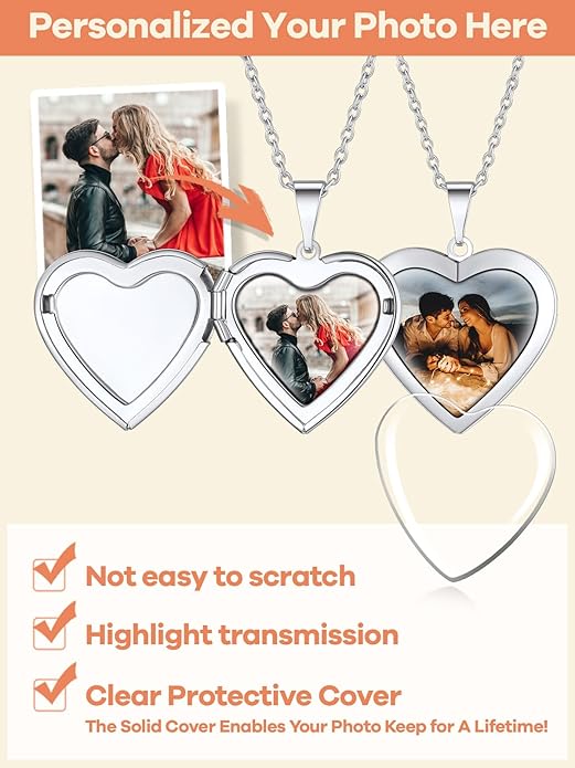 Supcare Locket Necklace That Holds Pictures-Engraved Photo Pendant Custom Jewellery Gifts for Men Women (with Jewellery Gift Box)