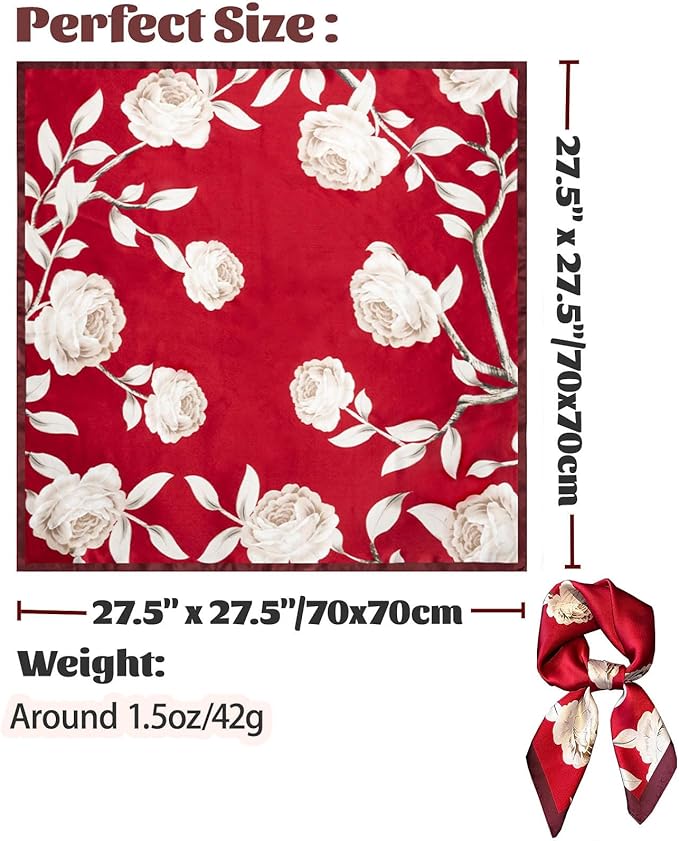 kcctoo 27.5" Mulberry Silk Feeling Head Scarf Women's Fashion Square Neck Satin Scarfs for Bag Hair Scarves Gift