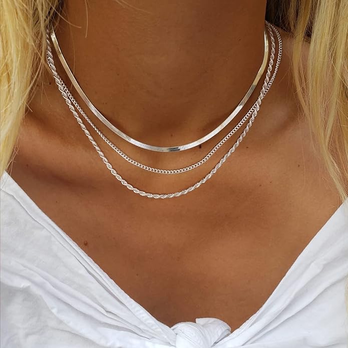 Freekiss Herringbone Necklace for Women,Dainty Gold Necklace,14k Gold Plated Snake,Gold Chain Choker Necklaces,Simple Gold Layered Necklaces,Gold Jewelry Gift for Women