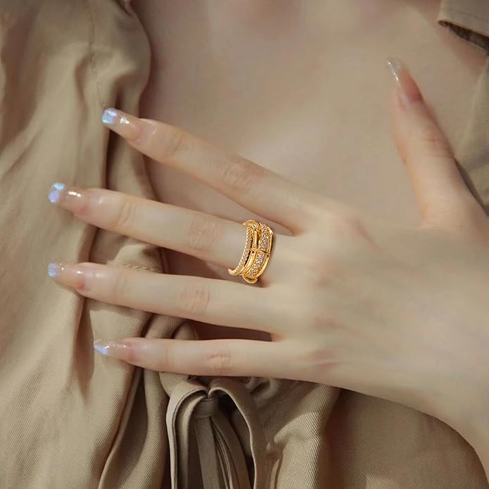 HOSICRON Gold Stackable Rings for Women Non Tarnish, Dainty Stackable 18k Gold Plated CZ Cubic Zirconia Rings, Gold Knuckle Women Rings Set