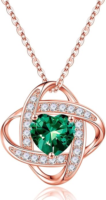 Iefil 925 Sterling Silver Love Knot Birthstone Necklace, Natural or Created Gemstone, Anniversary Birthday Gifts for Women, Jewelry Gifts for Wife Mom Girlfriend