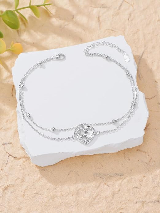 Dorunmo Initial Anklet 925 Sterling Silver Letter A-Z Layered Heart Anklet Beach Jewelry Birthday Gifts for Women