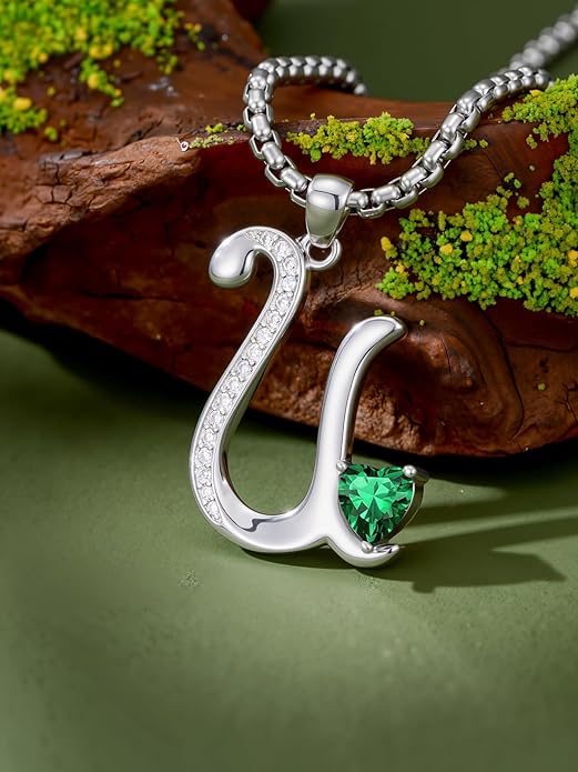 Christmas Gifts for Women Alphabet A to Z Initial Birthstone Pendant Necklaces for Women - 18k White Gold Plated Personalized Name Jewelry Valentine Mothers Day Birthday Gifts for Women Her Girlfriend