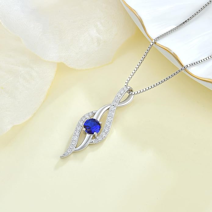 Women Infinity Necklace 925 Sterling Silver Twist Birthstone Pendant with Chain 5A Cubic Zirconia Jewelry