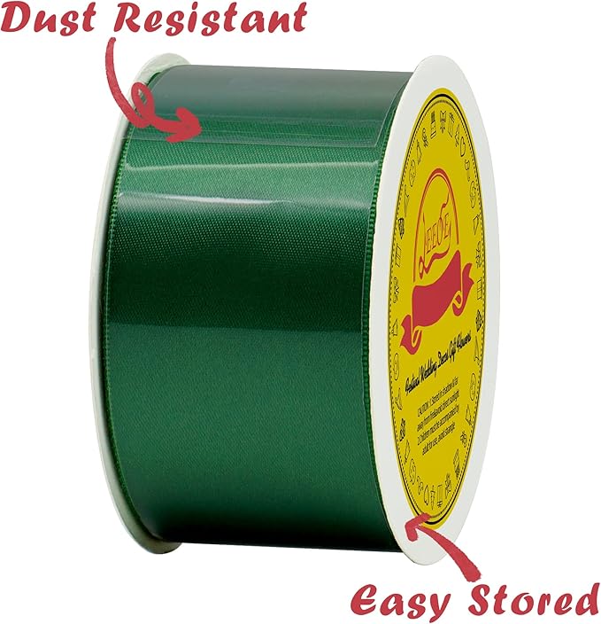 LEEQE Double Face Forest Green Satin Ribbon 2 inch X 25 Yards Polyester Forest Green Ribbon for Gift Wrapping Very Suitable for Weddings Party Hair Bow Invitation Decorations and More