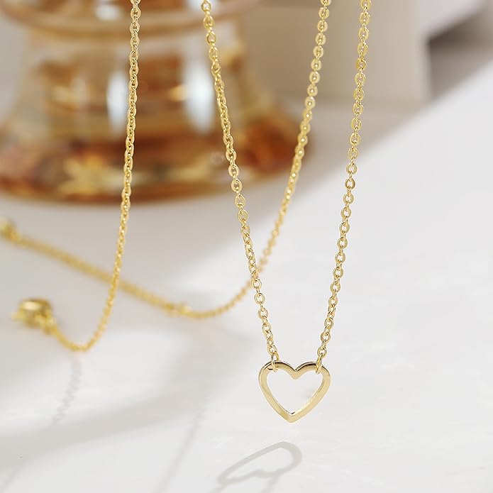 Collner 14K Gold Heart Pendant Necklace for Women Dainty Star Necklace Tiny Evil Eye Choker Necklace Boho Crescent Moon Necklace Minimalist Jewelry