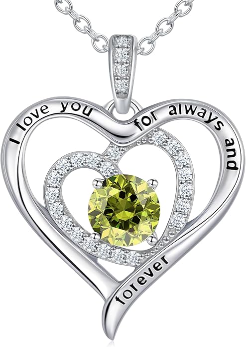 S925 Sterling Silver Necklace for Women, Christams Gift for Women, Love Heart Birthstone Necklaces for Women, Wife Jewelry, Mom Birthday Valentines Mothers Day Gifts, Girlfriend Necklaces, Daughter Heart Jewel, Anniversary for Her