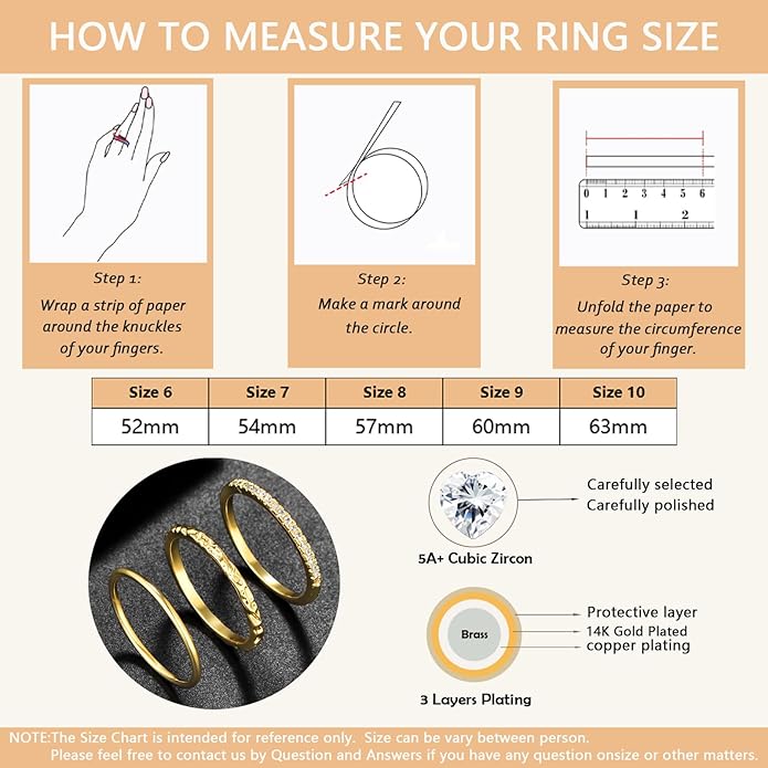 Stackable Gold Rings for Women Non Tarnish Dainty 14K Gold Plated 3PCS Cubic Zirconia Thumb Ring Set Trendy Statement Promise Wedding Bands Engagement Rings Size 6 7 8 9 10