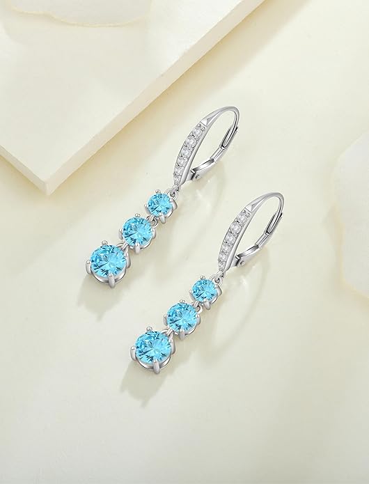 Starchenie Dangle Drop Earrings for Women 925 Sterling Silver Leverback Earrings Birthstone Jewelry