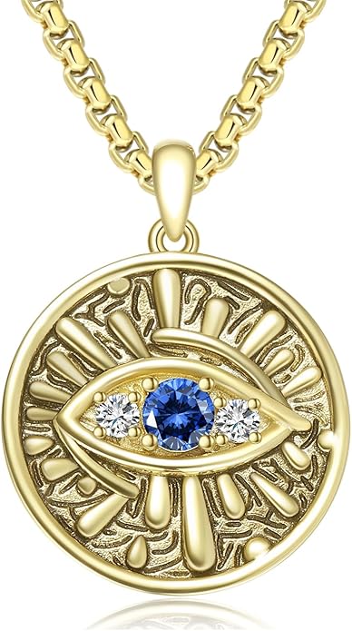 Evil Eye Necklace for Women 925 Sterling Silver, Protection Necklace with Blue Evil Eye Charm, Evil Eye/Lotus Pendant Jewelry, Birthday Christmas Gifts for Her