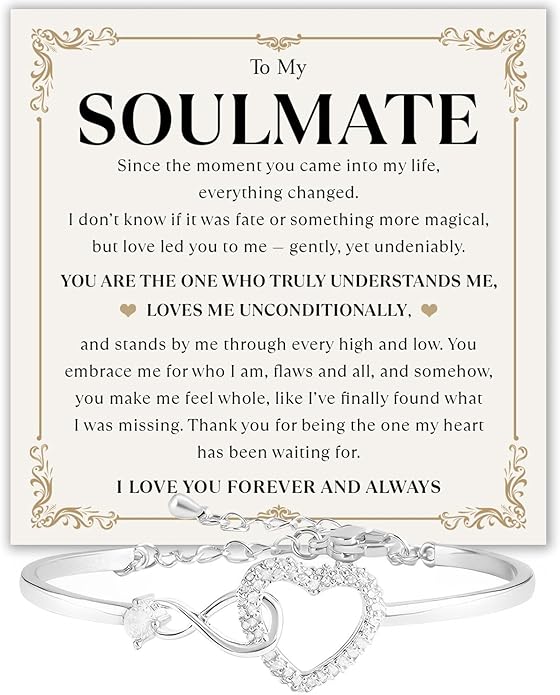 To My Soulmate Bracelet For Women With Heartfelt Message Card & Elegant Box, Bracelet For Girls, Soulmate Birthday, Wedding, Christmas Jewelry Gift From Boyfriend, Husband