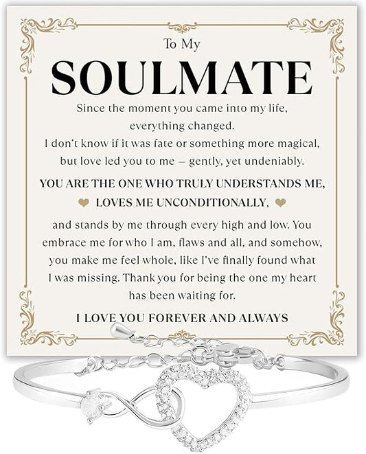 To My Soulmate Bracelet For Women With Heartfelt Message Card & Elegant Box, Bracelet For Girls, Soulmate Birthday, Wedding, Christmas Jewelry Gift From Boyfriend, Husband