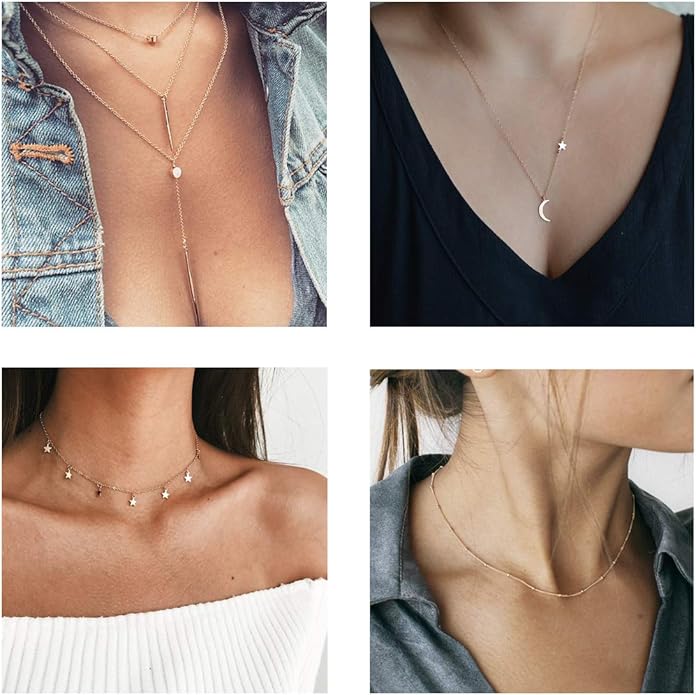 Starain 12Pcs Layered Choker Necklace Fashion Multilayer Chain Necklace Simple Gold Necklace Set for Women