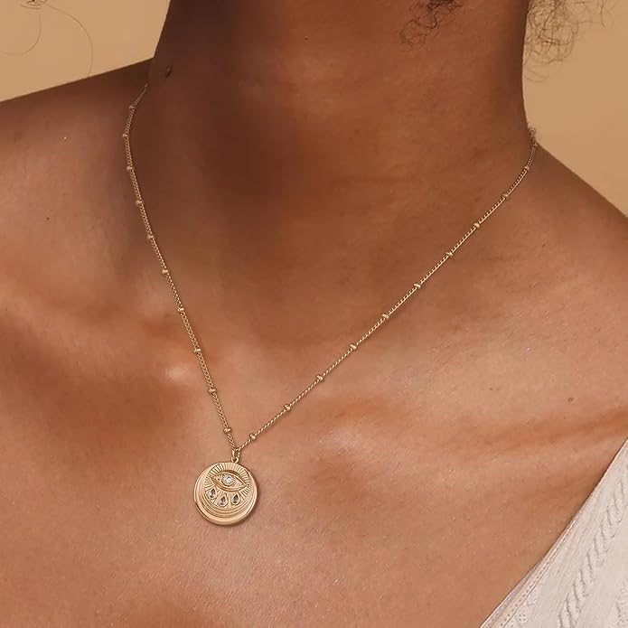 BENEIGE Gold Necklace for Women 14K Gold Plated Evil Eye Necklace Trendy Gold Pendant Necklace Jewelry For Women