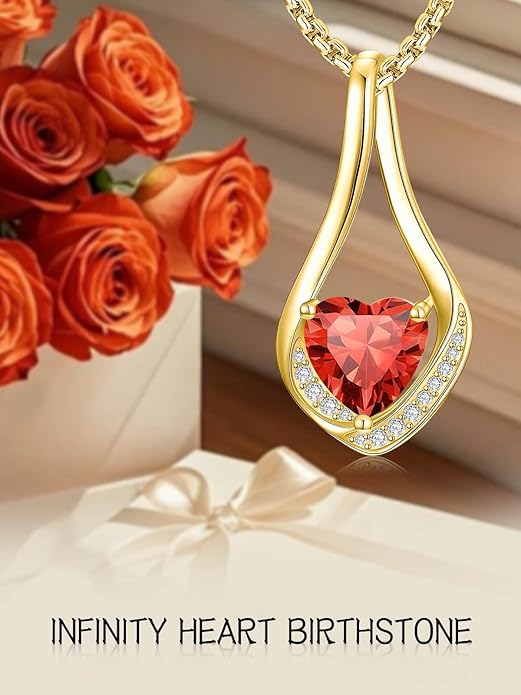 Birthstone Necklaces for Women,18k Yellow/White Gold Plated Forever Love Heart Infinity Pendant Necklace Anniversary Jewelry Christmas Birthday Gifts for Women Her Wife Girlfriend