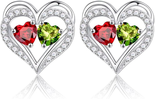 Iefil Birthstone Earrings for Women - 925 Sterling Silver Heart Earrings Anniversary Birthday Gifts for Women Wife Girlfriend Mom