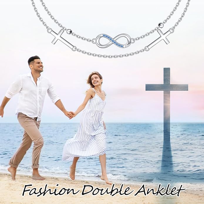 Anklets for Women 925 Sterling Silver Charm Layered Simulated Opal/Moonstone/Daisy/Infinity Summer Beach Ankle Bracelet Foot Chain Jewelry Birthday Valentine's Day Mother's Day Gift
