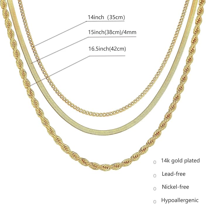 14K Gold Plated Layering Necklaces For Women Gold Necklace Set, Cuban Link, Snake Chain, Paperclip Layered Chains, Twisted Rope and Twisted Chain, Trendy Layering Necklace