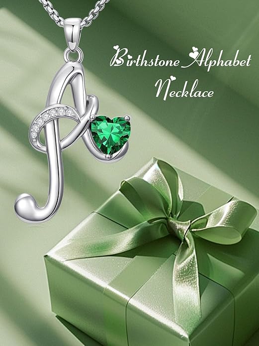Christmas Gifts for Women Alphabet A to Z Initial Birthstone Pendant Necklaces for Women - 18k White Gold Plated Personalized Name Jewelry Valentine Mothers Day Birthday Gifts for Women Her Girlfriend