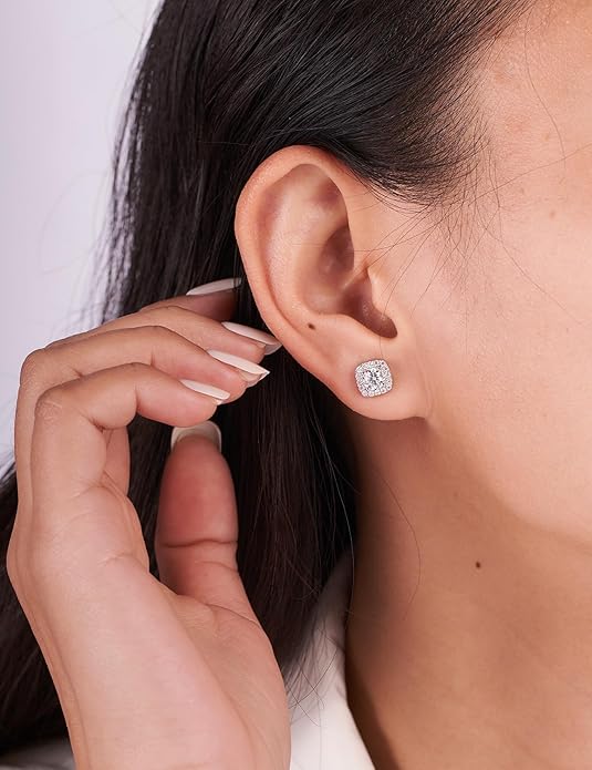 IMOLOVE Moissanite Stud Earrings for Women in Sterling Silver Hypoallergenic 1-3CT D Color Round Cut Moissante Earrings