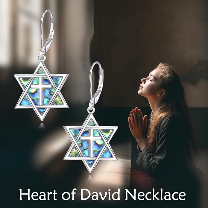 YFN Star of David Earrings Sterling Silver Hebrew Chai Tree of Life Dangle Drop Earrings Jewish Jewelry Gifts for Women
