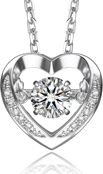 MomentWish Dancing Heart Necklace for Women, 0.5/1 Carat Dancing Moissanite Necklace for Her 925 Sterling Silver Pendant Anniversary Birthday Christmas Gift for Wife Mom Girlfriend