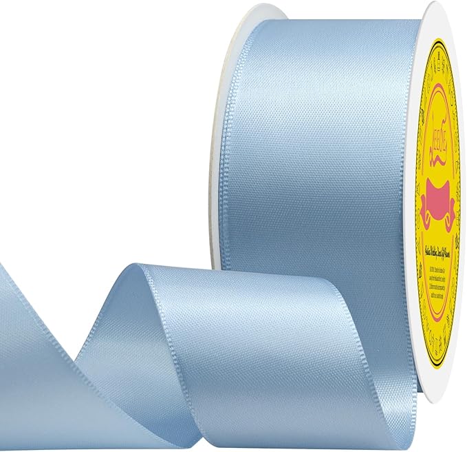 LEEQE Double Face Dusty Blue Satin Ribbon 1-1/2 inch X 25 Yards Polyester Ribbon for Gift Wrapping Very Suitable for Weddings Party Hair Bow Invitation Decorations and More