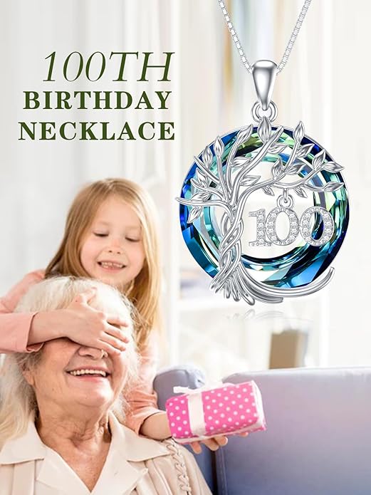 TOUPOP Birthday Gifts for Women 925 Sterling Silver Tree of Life Year Old Necklace Circle Crystal Jewelry Christmas Gifts for Her Wife Mom Mother Grandma Grandmother