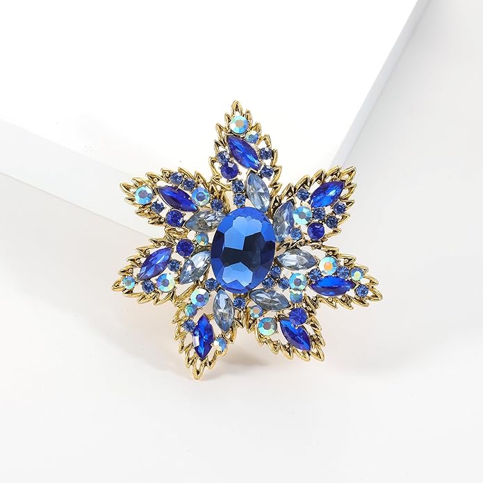 YOQUCOL Vintage Austrian Crystal Rhinestone Flower Shape Big Large Brooch Pin For Women Grils Golden Tone