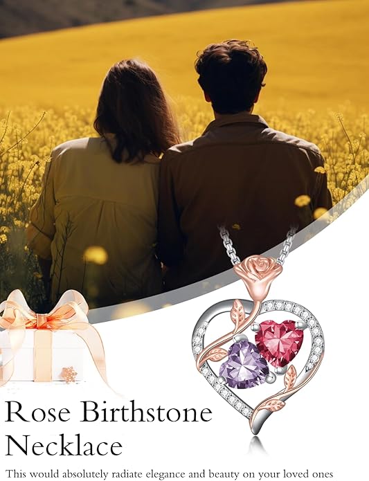 Christmas Gifts for Women Rose Heart Birthstone Pendant Necklace I Love You Forever Jewelry Valentine Mothers Day Birthday Gifts for Women Her Wife Girlfriend